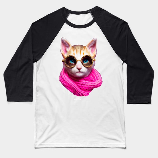 Cat with scarf and glasses Baseball T-Shirt by extraordinar-ia